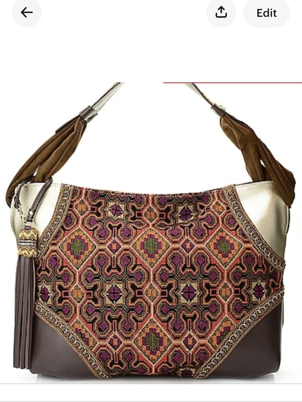 SHARIF  Melange Needlepoint Hobo Boho Bag (Brown) - Picture 2 of 16